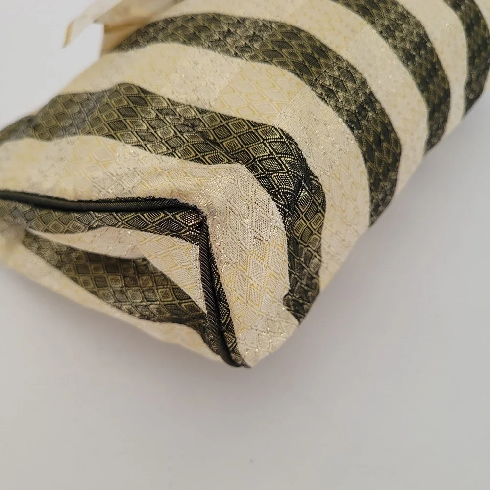 Christian Dior Vintage Cosmetic Bag Striped Brocade Gold Green Bow Logo‎ Pouch